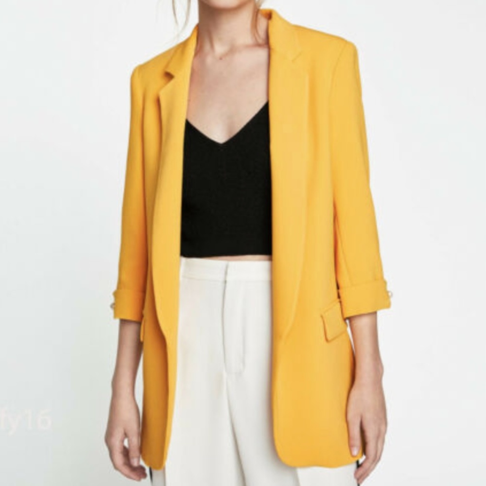 ZARA LONG BLAZER WITH FRENCH CUFFS AND PEARL BEAD